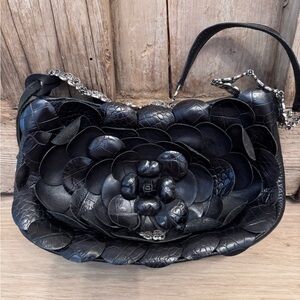 Brighton Black Textured Floral Shoulder Bag
